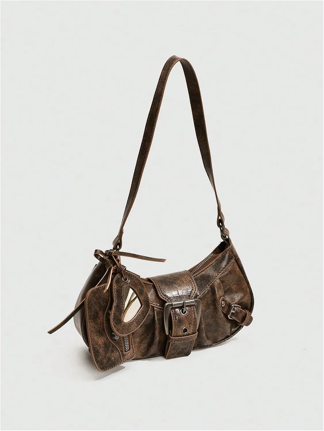 MakeMeChic Women's PU Leather Top Handle Buckle Shoulder Bag PU Leather Retro Vintage Mini Handbags