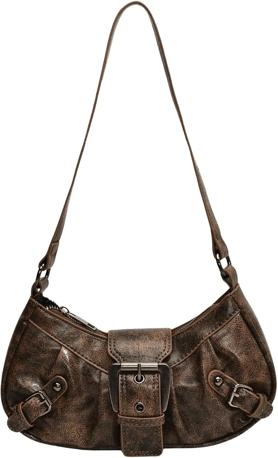 MakeMeChic Women's PU Leather Top Handle Buckle Shoulder Bag PU Leather Retro Vintage Mini Handbags