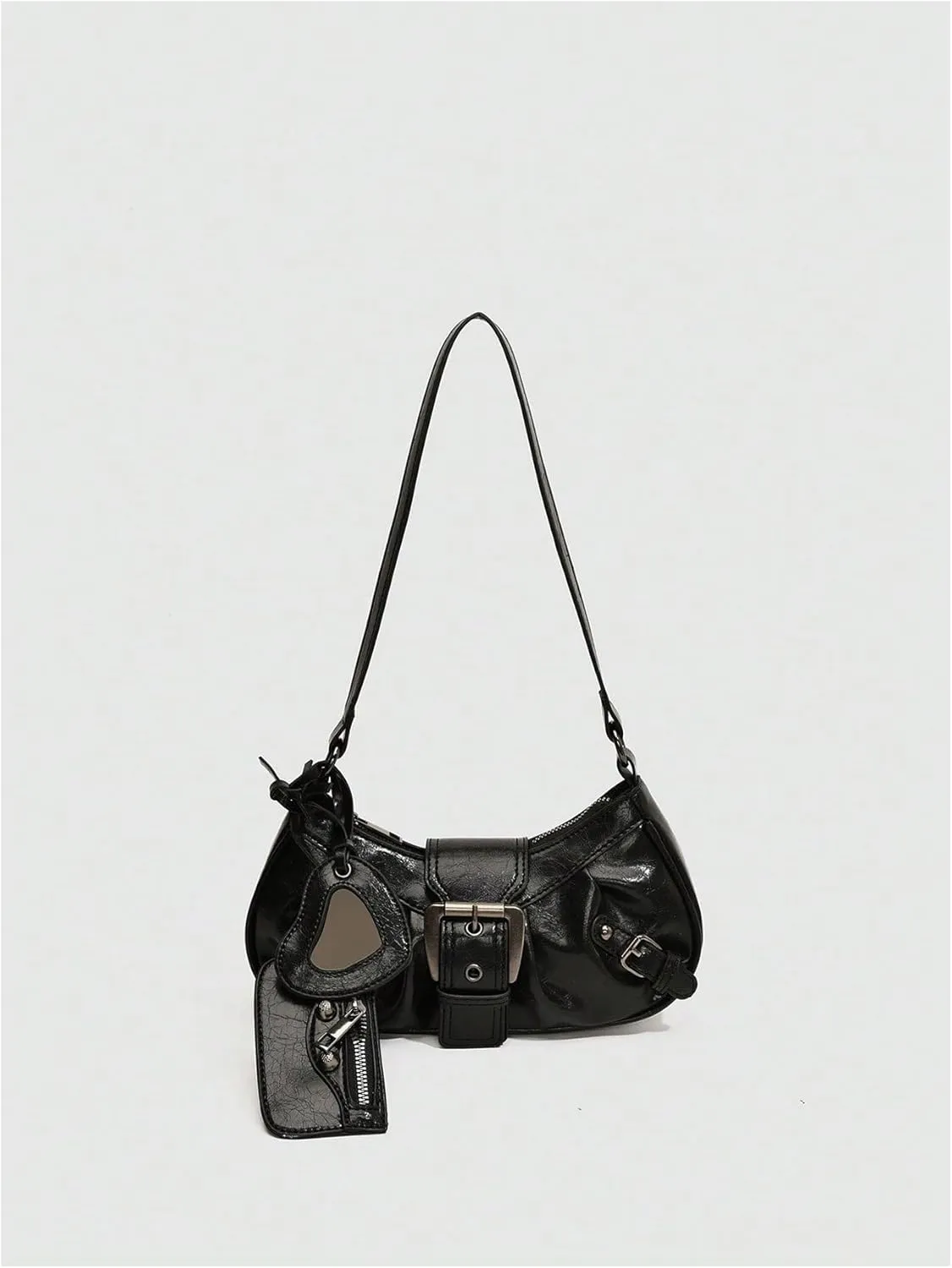 MakeMeChic Women's PU Leather Top Handle Buckle Shoulder Bag PU Leather Retro Vintage Mini Handbags