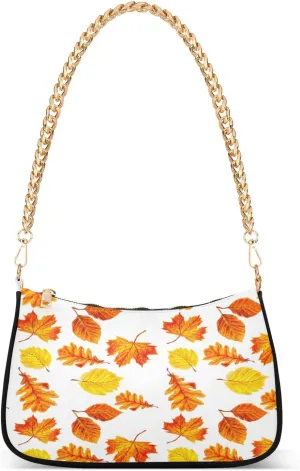 Maple Oak Birch Red Leaves Womens Shoulder Bag for Women Girls Hobo Tote Handbag Gold Chain Crossbody Bag with Zipper Clutch Purse Handbags