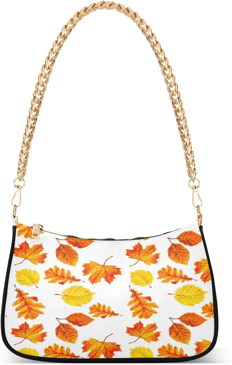 Maple Oak Birch Red Leaves Womens Shoulder Bag for Women Girls Hobo Tote Handbag Gold Chain Crossbody Bag with Zipper Clutch Purse Handbags