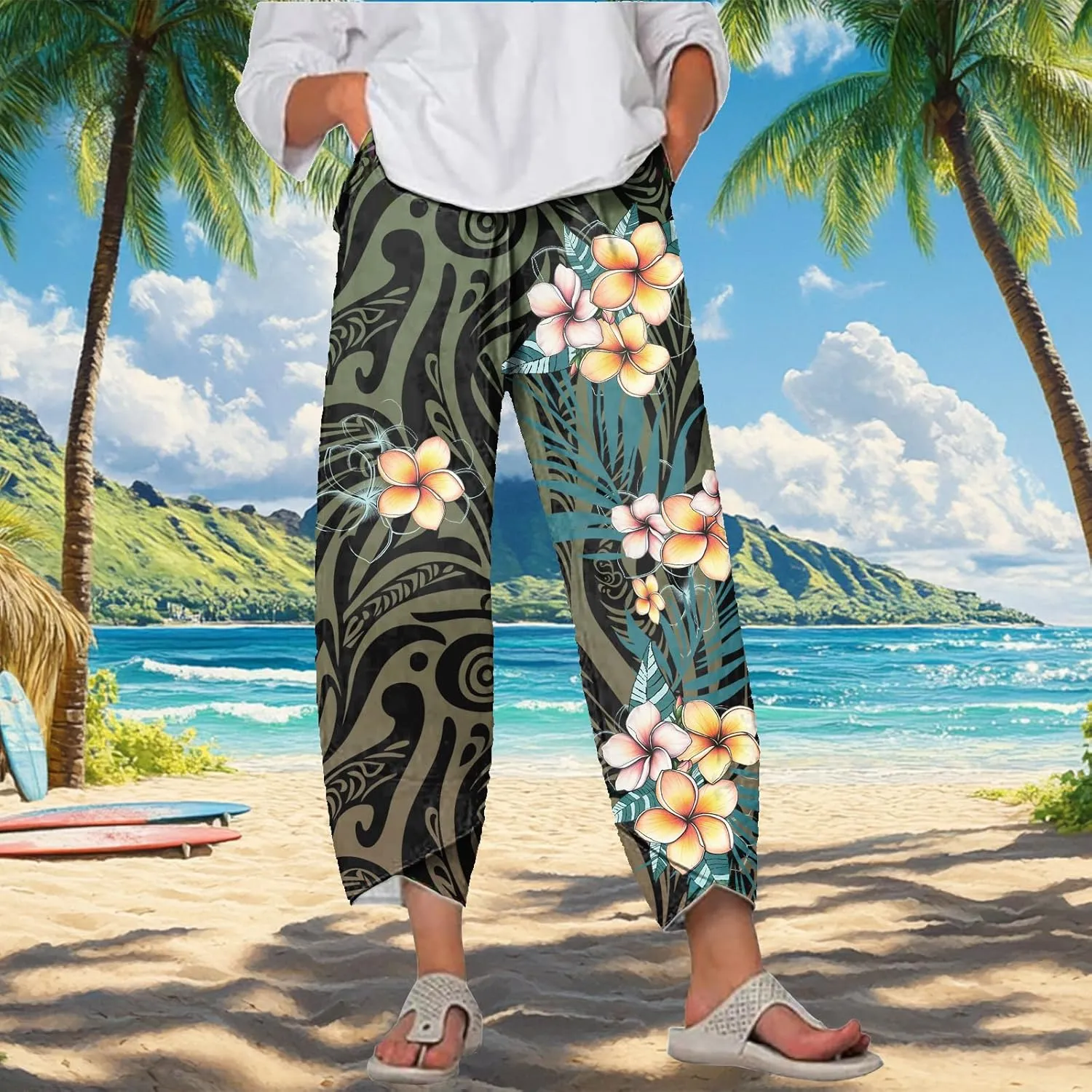 MARSVOVO Capri Pants for Women Summer Fashion Patchwork Cropped Comfy Wide Leg Baggy Trouser Palazzo Pants with Pockets