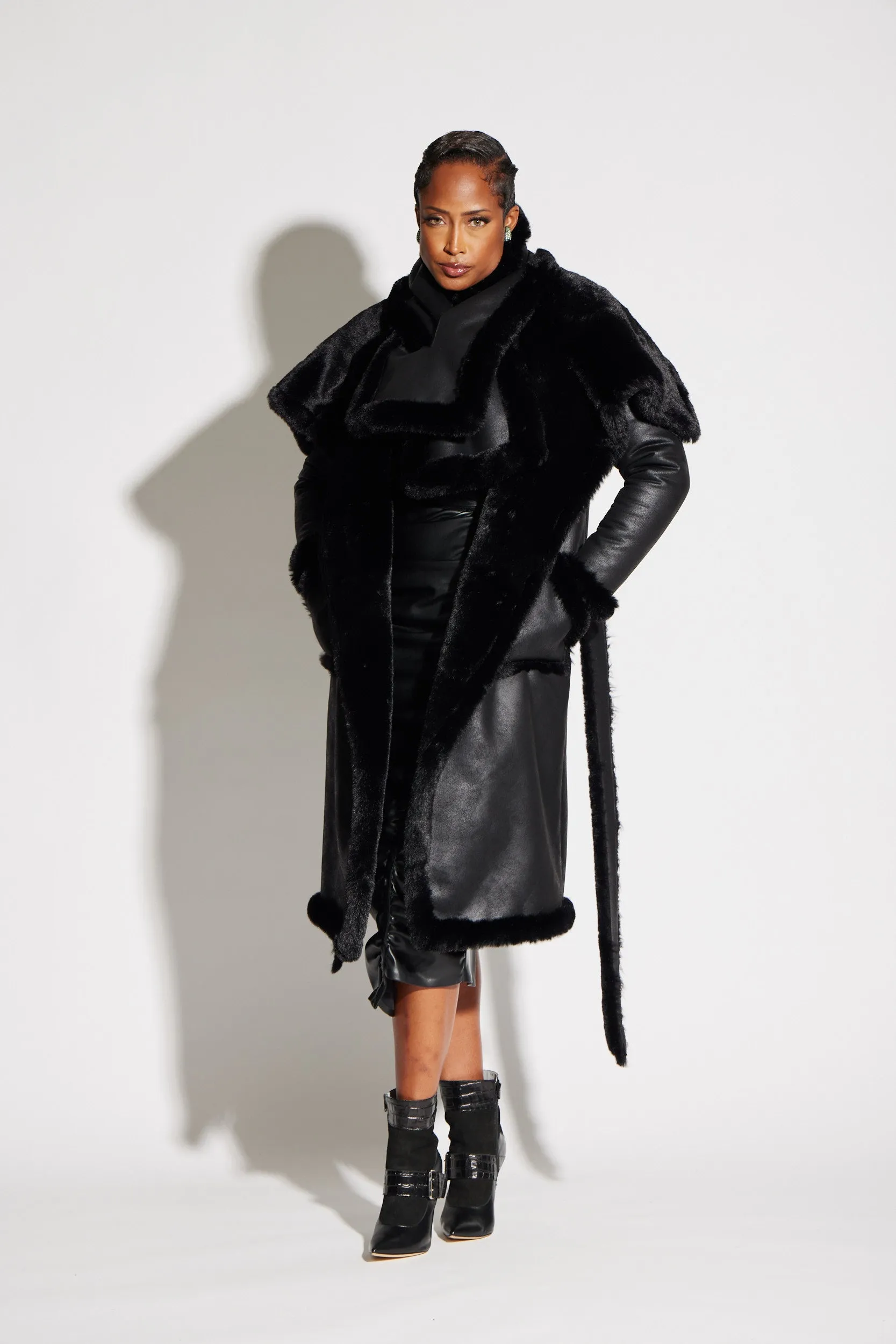 Maxi Faux Fur & Vegan Leather Reversible Coat