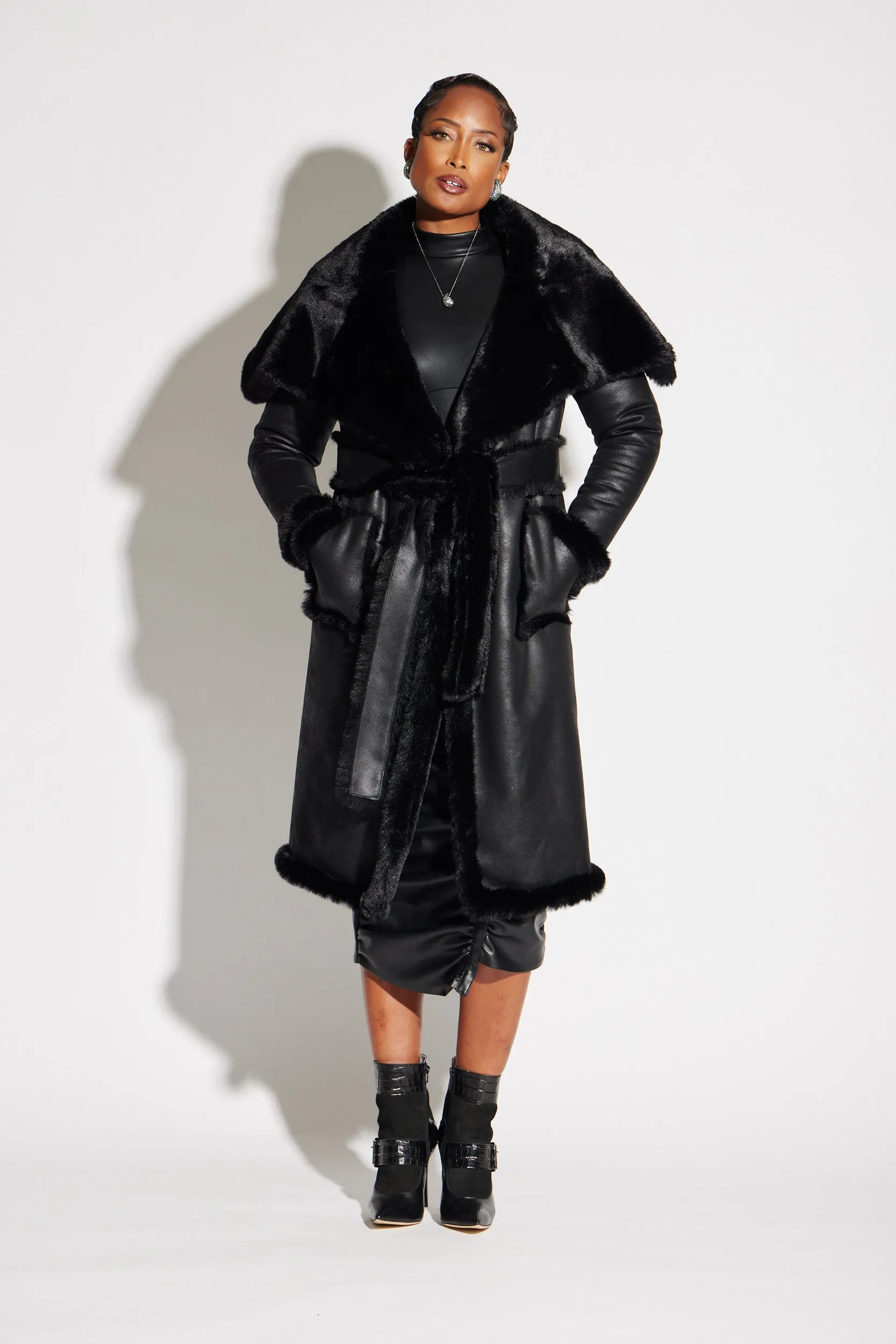 Maxi Faux Fur & Vegan Leather Reversible Coat