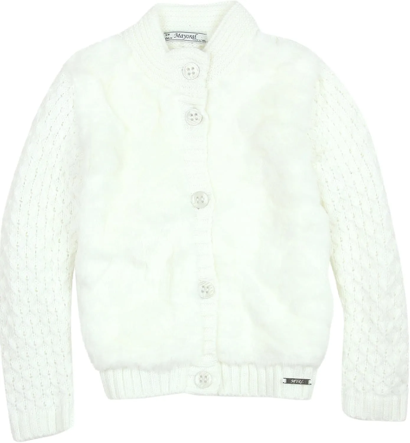 Mayoral Girl's Knit Cardigan with Faux Fur Front, Sizes 4-9