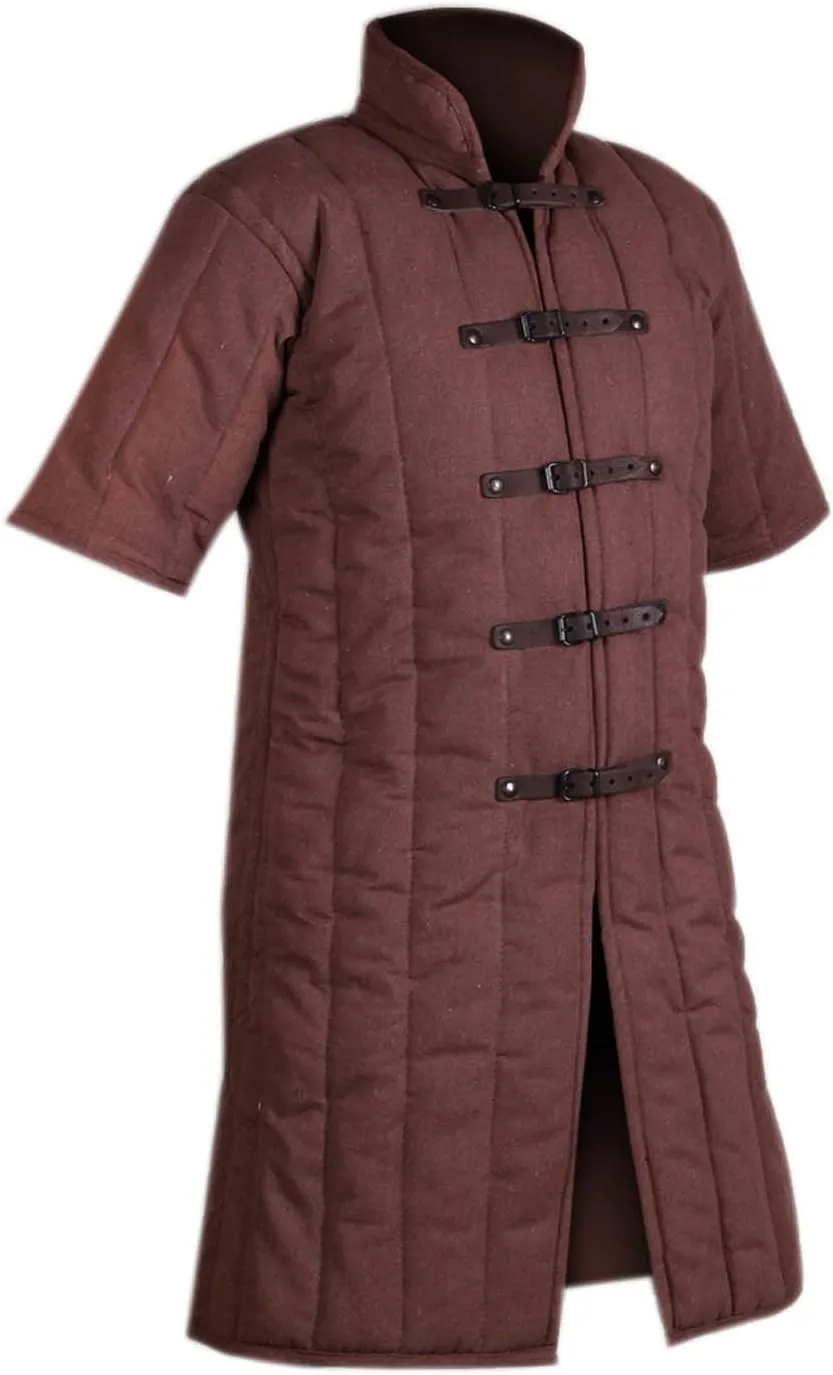 Medieval Thick Padded Half Sleeves Armor Jacket Brown Size (S-6XL)