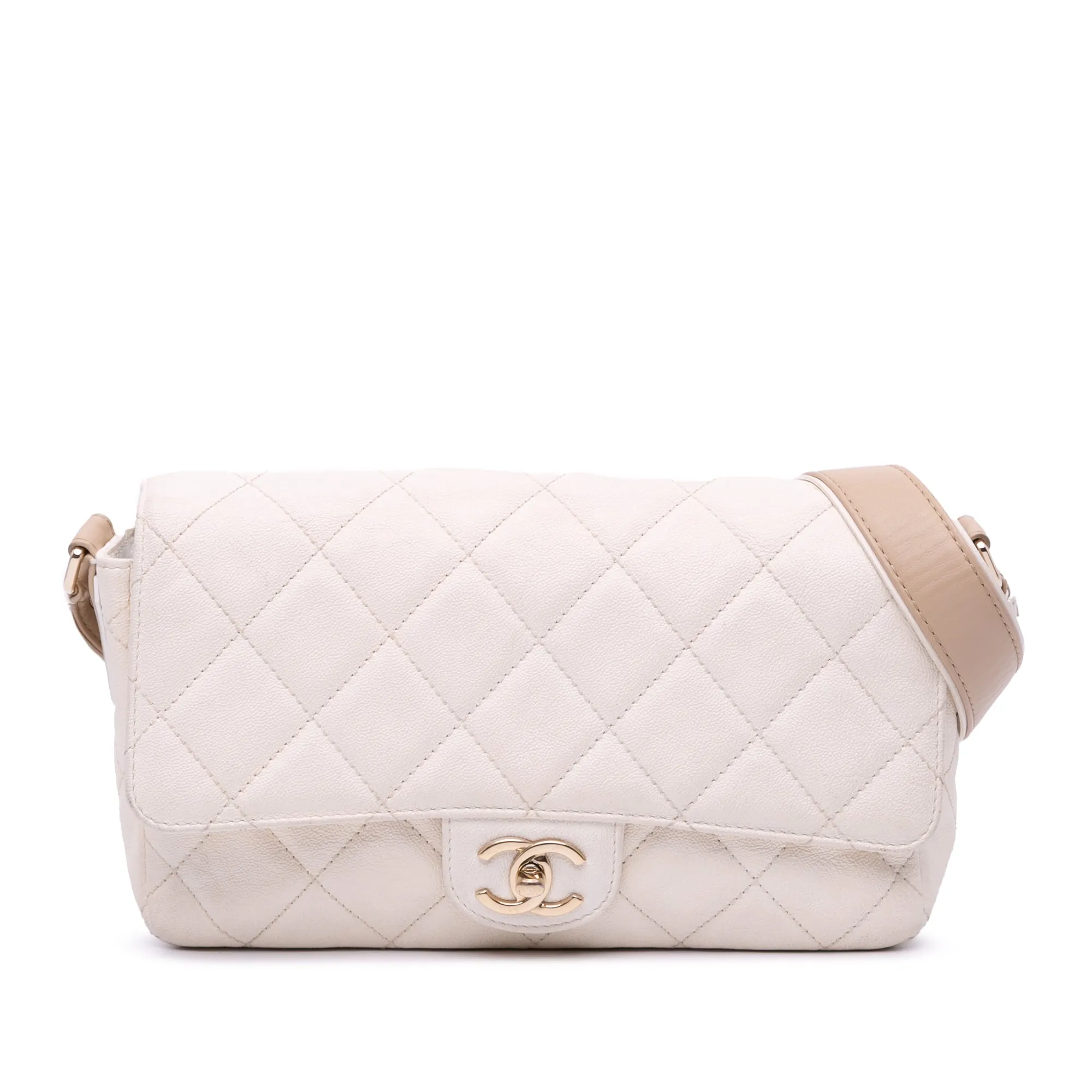 Medium CC Quilted Caviar Buckle Strap Messenger Bag