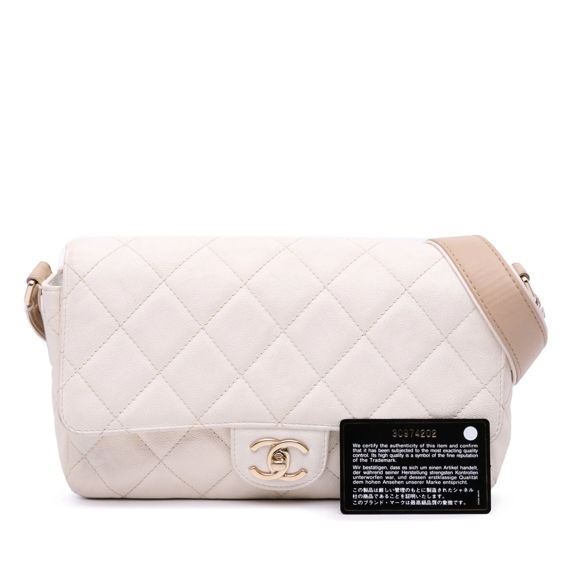 Medium CC Quilted Caviar Buckle Strap Messenger Bag