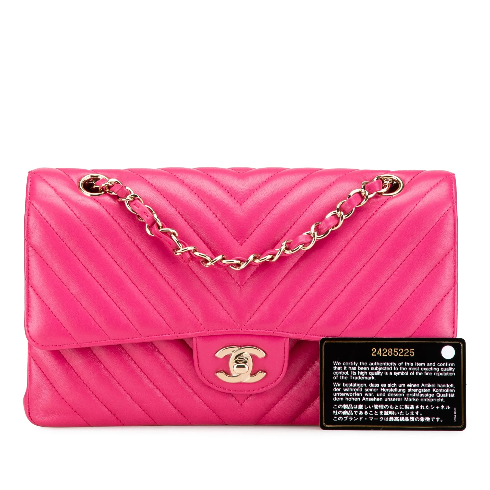 Medium Classic Chevron Lambskin Double Flap
