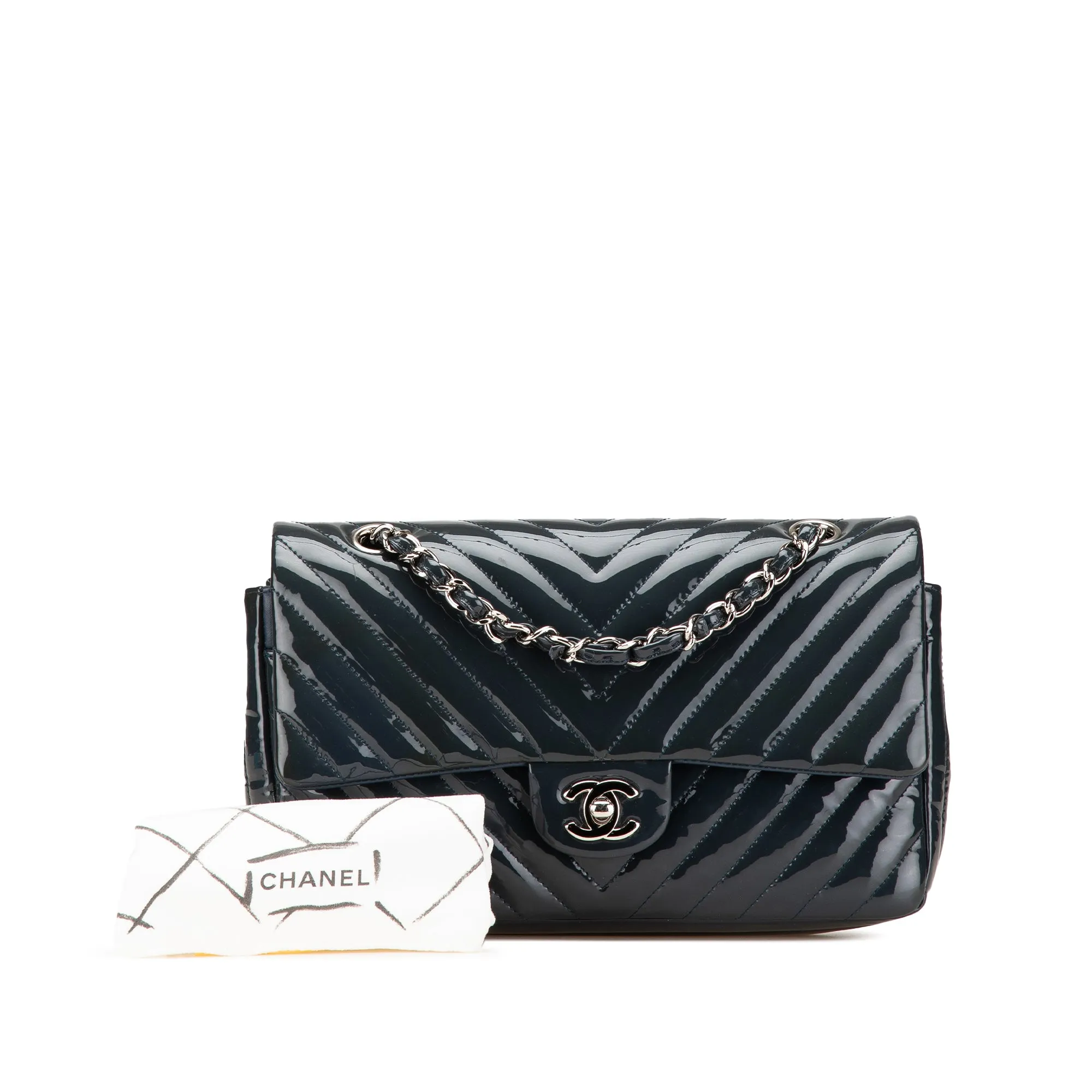 Medium Classic Chevron Patent Double Flap