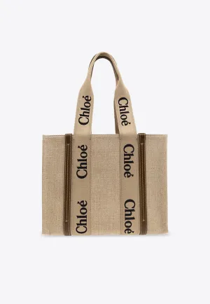 Medium Woody Linen Tote Bag