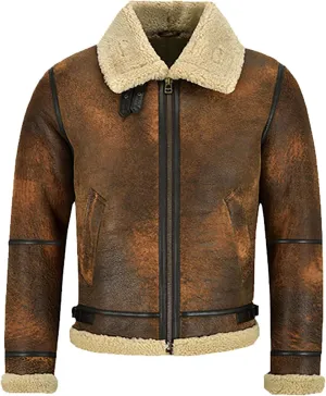 Men B3 Bomber Aviator Real Sheepskin Winter Jacket
