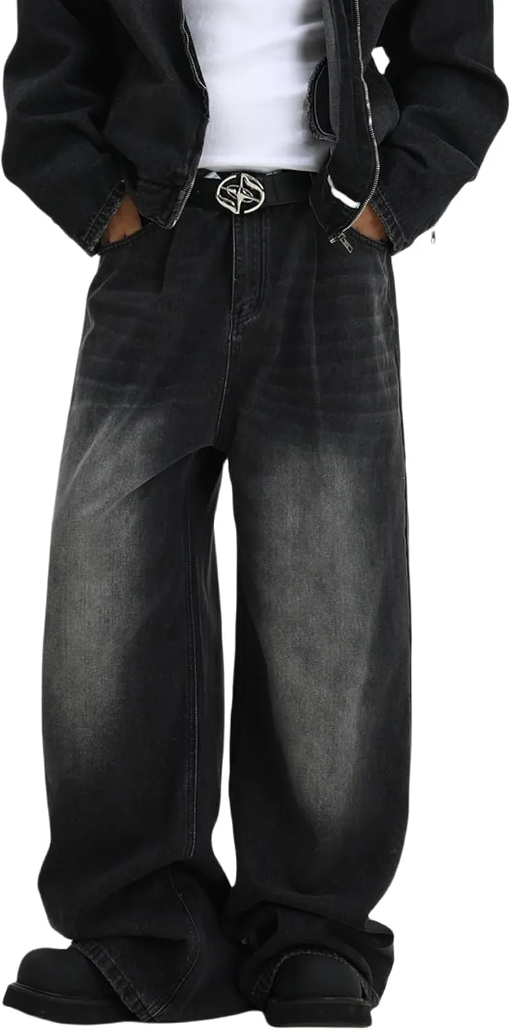 Men Baggy Jeans 90s Vintage Y2k Straight Leg Pants Hip Hop Skateboard Streetwear Trousers