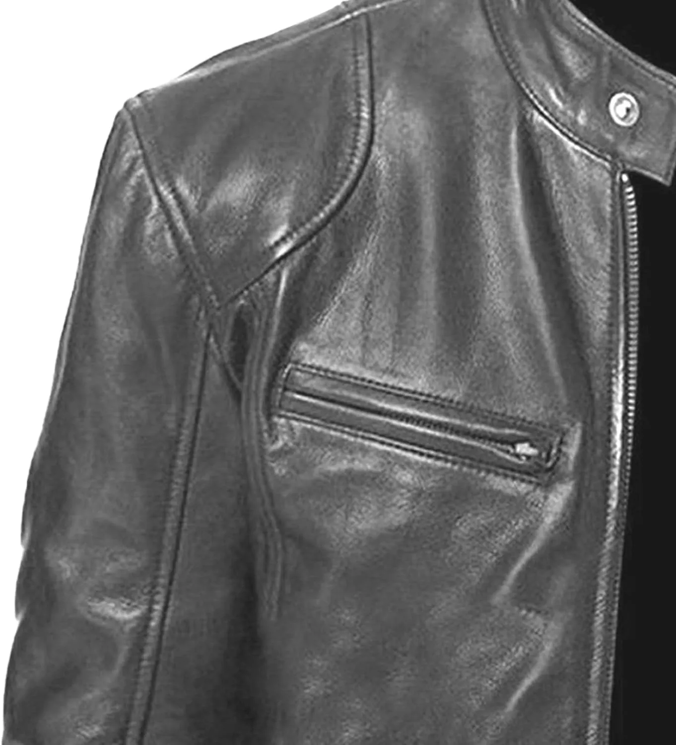 Men Faux Leather Zip Up Jacket Stand Collar Leather Motorcycle Jacket Lightweight Bomber Outwear PU Coat