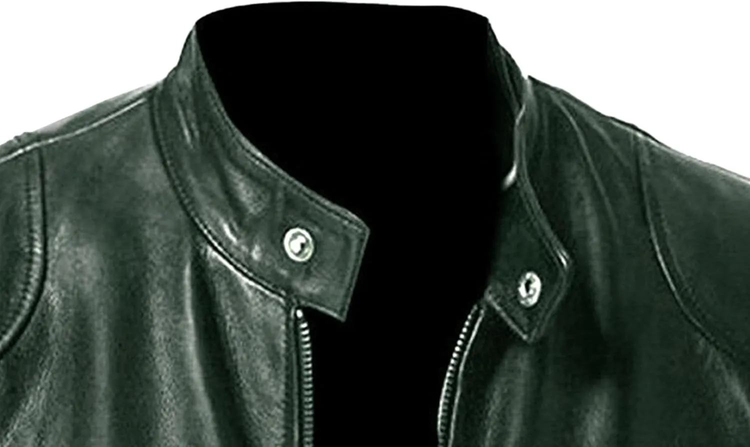 Men Faux Leather Zip Up Jacket Stand Collar Leather Motorcycle Jacket Lightweight Bomber Outwear PU Coat