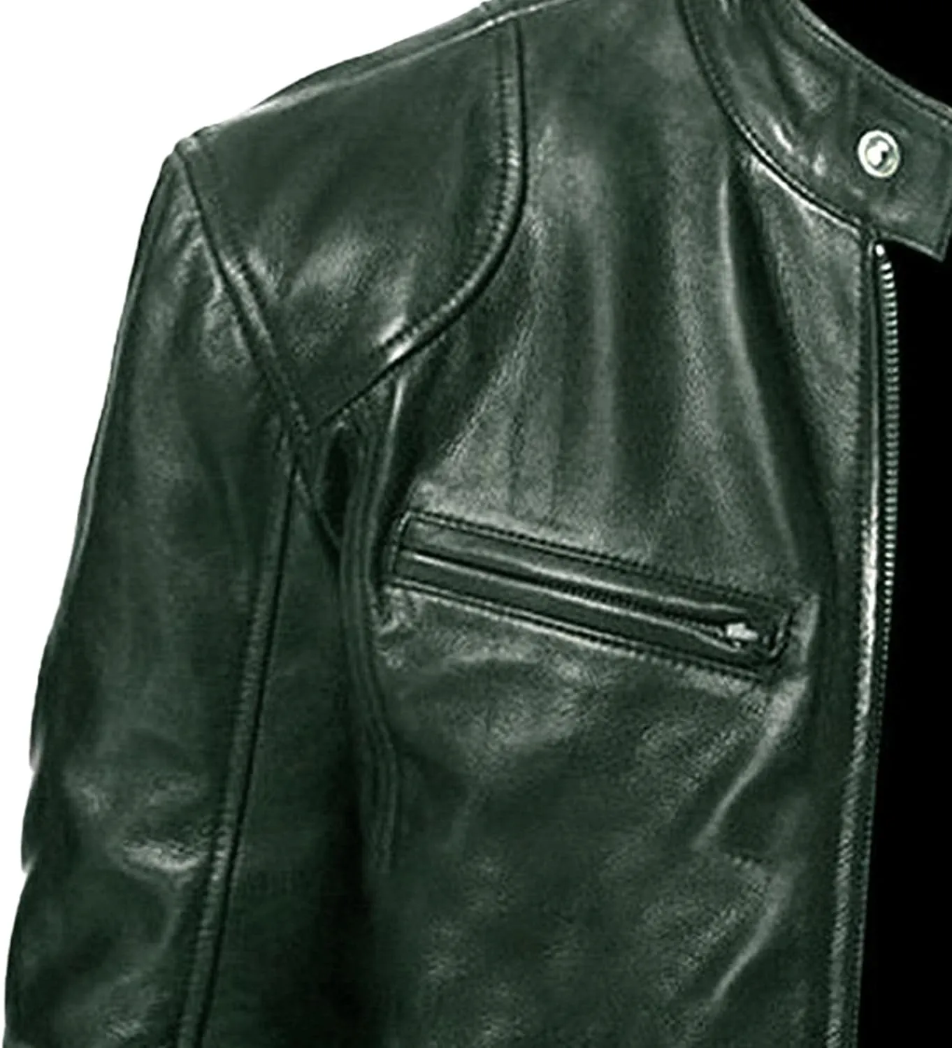 Men Faux Leather Zip Up Jacket Stand Collar Leather Motorcycle Jacket Lightweight Bomber Outwear PU Coat