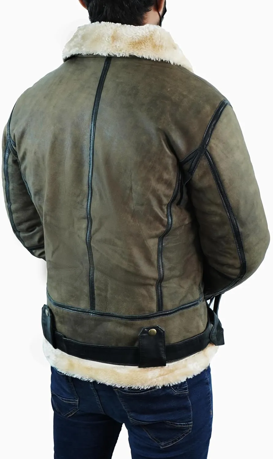 Mens B3 Bomber Jacket - Black Sheepskin Leather Shearling Aviator Bomber Jacket