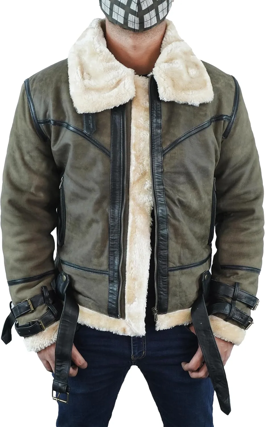 Mens B3 Bomber Jacket - Black Sheepskin Leather Shearling Aviator Bomber Jacket