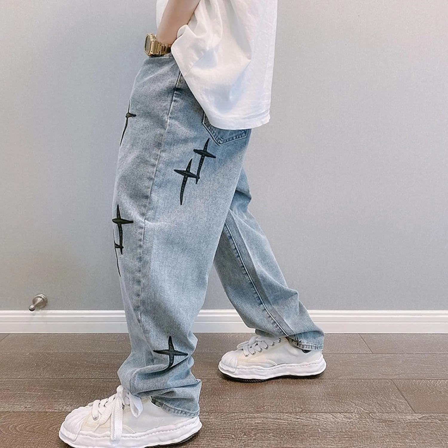 Men's Baggy Jeans Joggers Loose Fit Straight Leg Denim Pants Vintage Relaxed Streetwear Wide Leg Trousers
