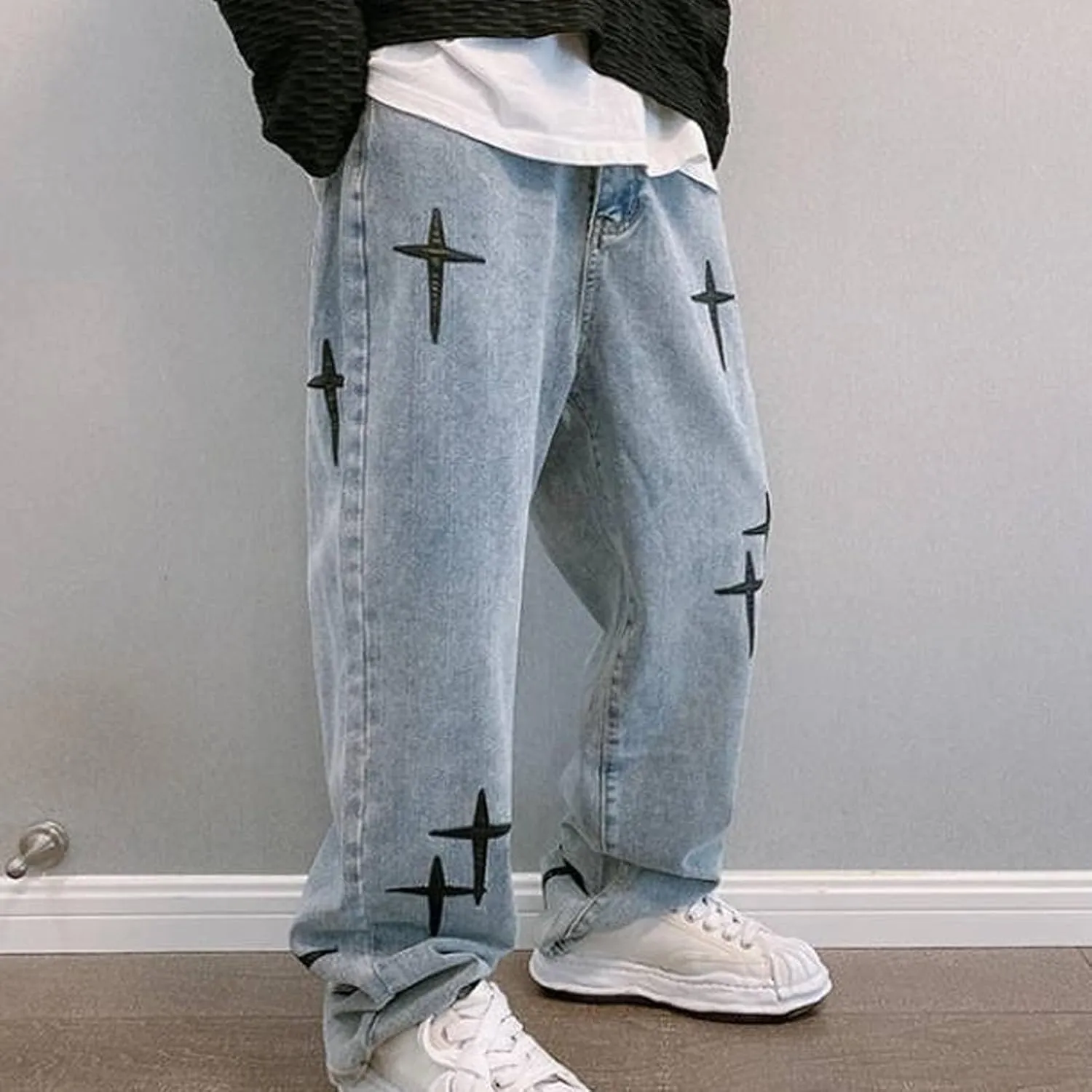 Men's Baggy Jeans Joggers Loose Fit Straight Leg Denim Pants Vintage Relaxed Streetwear Wide Leg Trousers