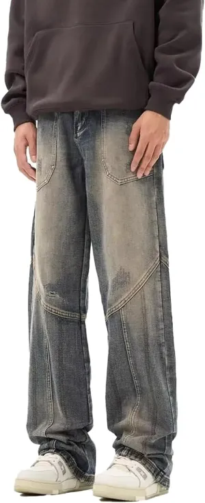 Men's Baggy Jeans Joggers Loose Fit Straight Leg Denim Pants Vintage Relaxed Streetwear Wide Leg Trousers