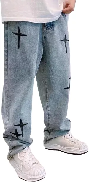 Men's Baggy Jeans Joggers Loose Fit Straight Leg Denim Pants Vintage Relaxed Streetwear Wide Leg Trousers