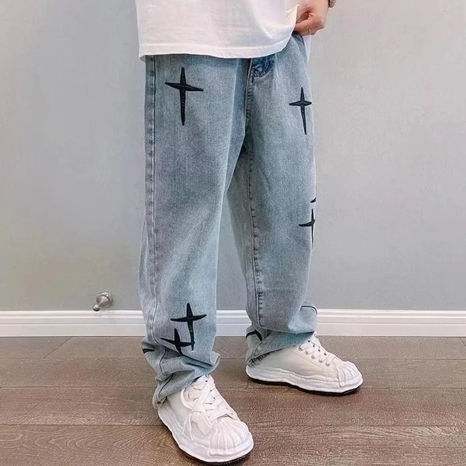 Men's Baggy Jeans Joggers Loose Fit Straight Leg Denim Pants Vintage Relaxed Streetwear Wide Leg Trousers