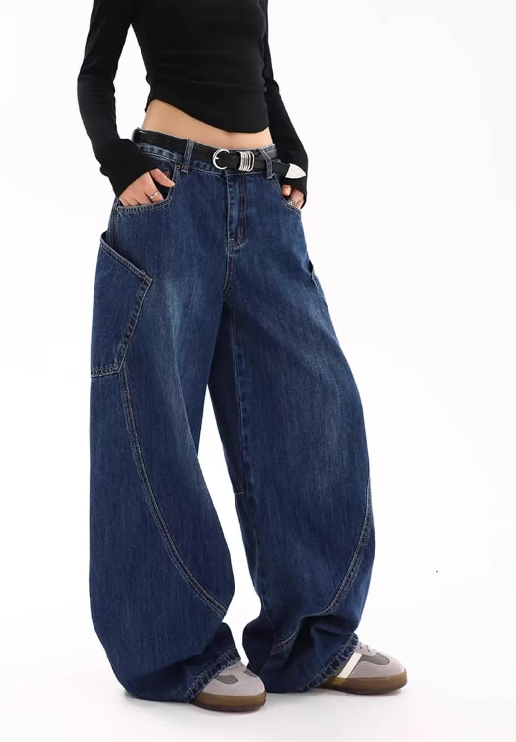 Mens Baggy Jeans Y2k Wide Leg Barrel Jeans for Women Stretchy Hip Hop Loose Denim Pants Grunge Clothes Streetwear