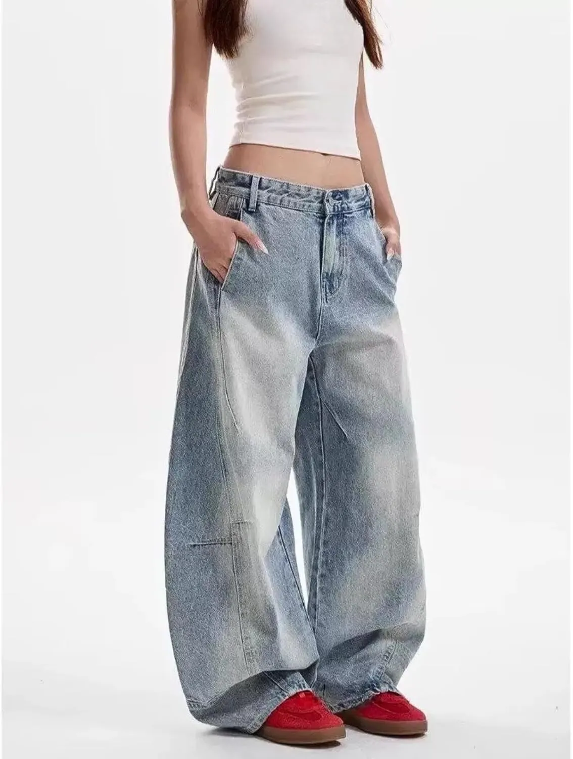 Mens Baggy Jeans Y2k Wide Leg Barrel Jeans for Women Stretchy Hip Hop Loose Denim Pants Grunge Clothes Streetwear