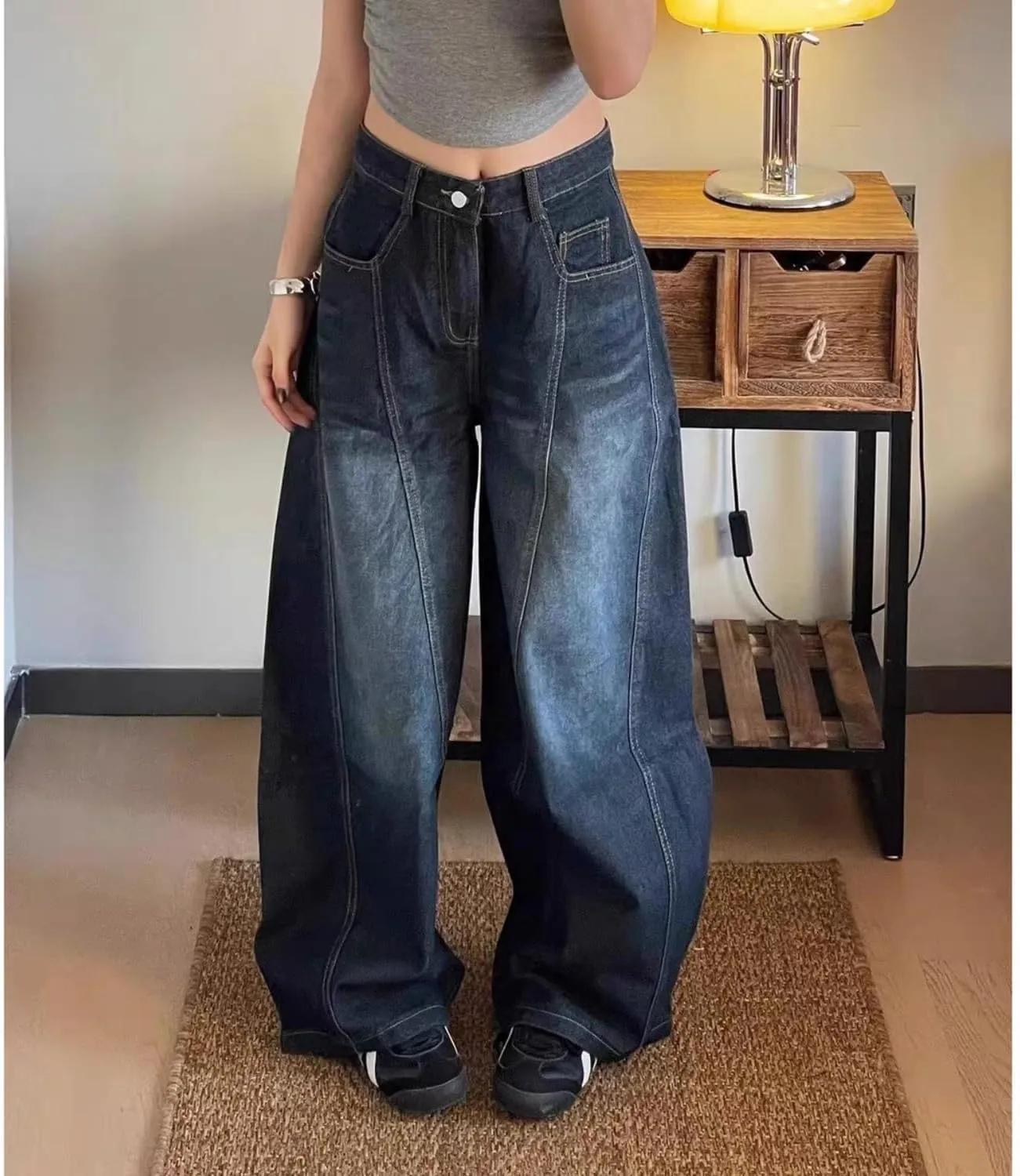 Mens Baggy Jeans Y2k Wide Leg Barrel Jeans for Women Stretchy Hip Hop Loose Denim Pants Grunge Clothes Streetwear