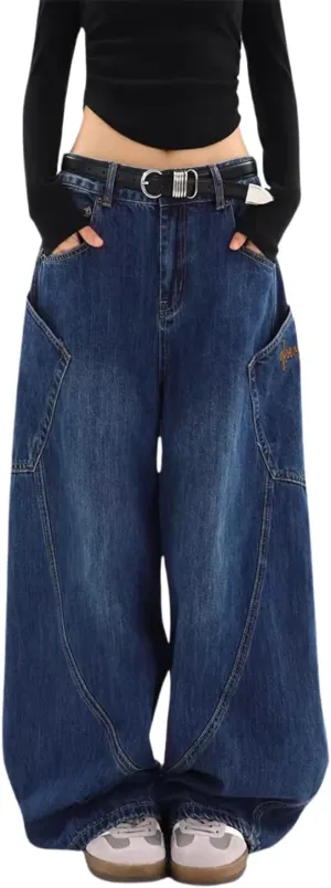 Mens Baggy Jeans Y2k Wide Leg Barrel Jeans for Women Stretchy Hip Hop Loose Denim Pants Grunge Clothes Streetwear