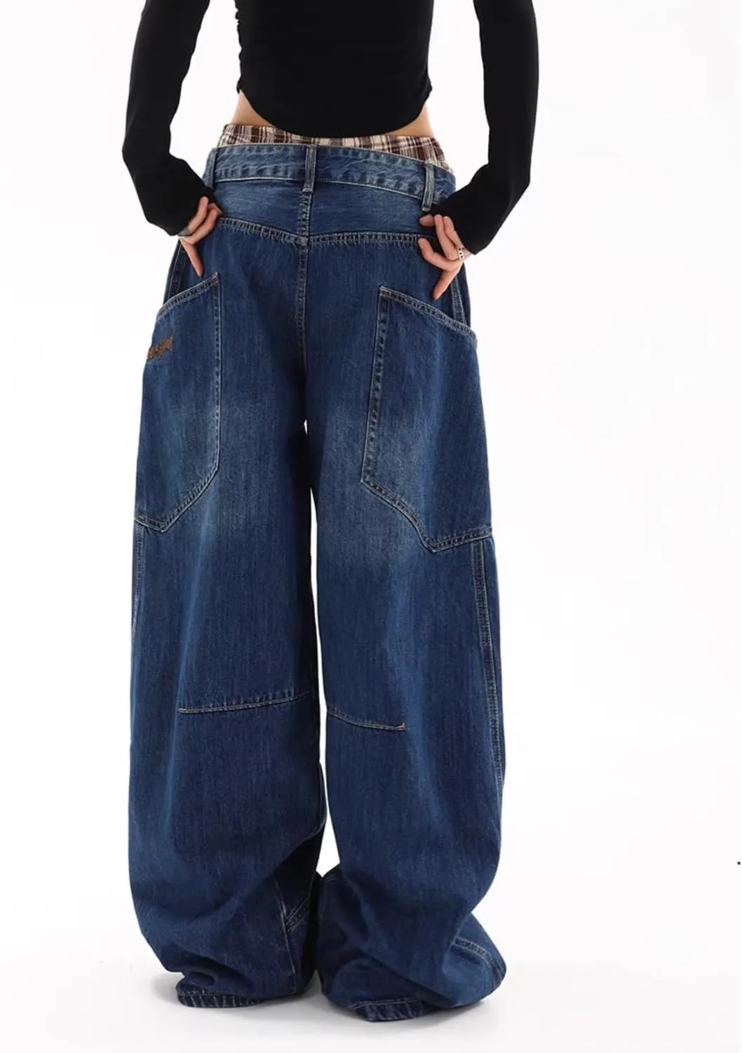 Mens Baggy Jeans Y2k Wide Leg Barrel Jeans for Women Stretchy Hip Hop Loose Denim Pants Grunge Clothes Streetwear