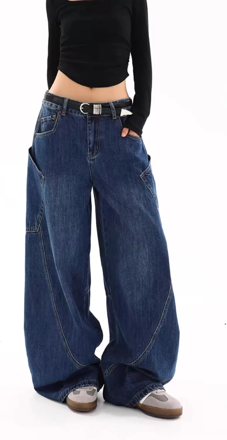 Mens Baggy Jeans Y2k Wide Leg Barrel Jeans for Women Stretchy Hip Hop Loose Denim Pants Grunge Clothes Streetwear