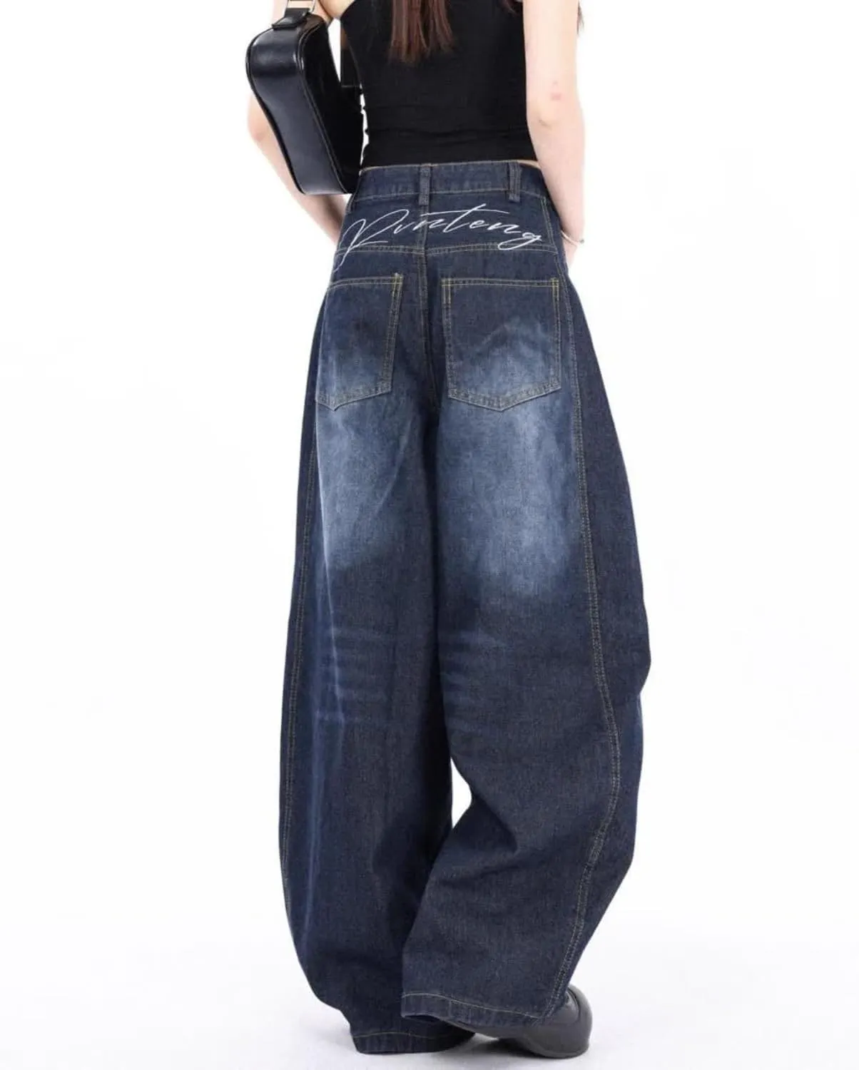Mens Baggy Jeans Y2k Wide Leg Barrel Jeans for Women Stretchy Hip Hop Loose Denim Pants Grunge Clothes Streetwear