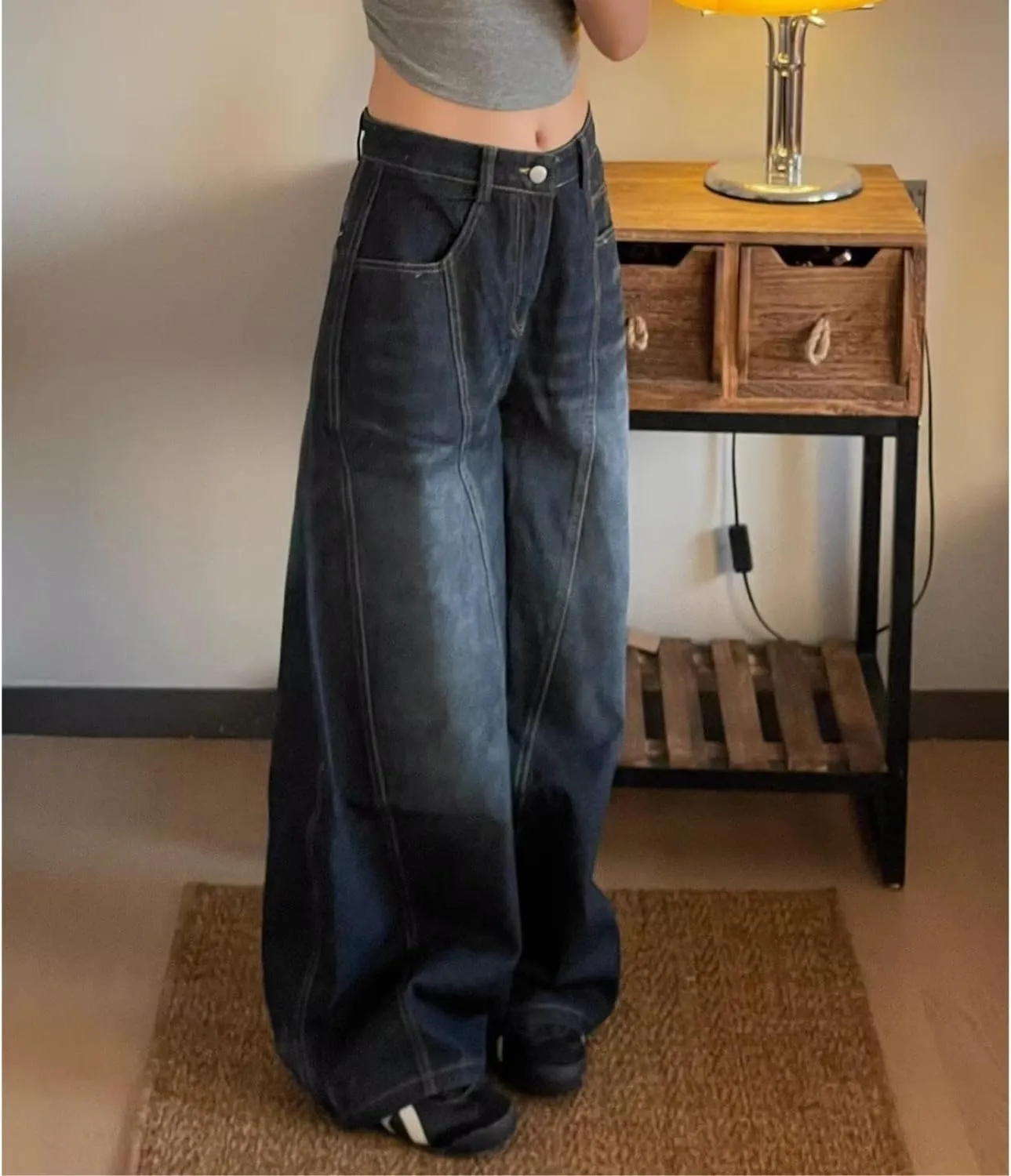 Mens Baggy Jeans Y2k Wide Leg Barrel Jeans for Women Stretchy Hip Hop Loose Denim Pants Grunge Clothes Streetwear