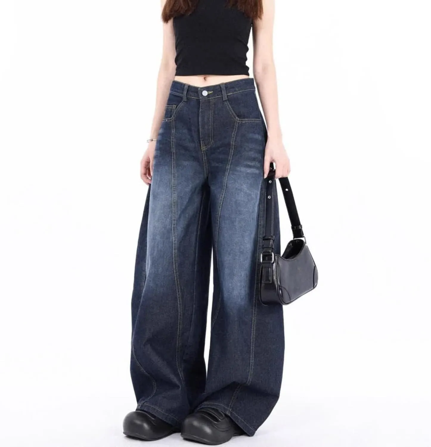 Mens Baggy Jeans Y2k Wide Leg Barrel Jeans for Women Stretchy Hip Hop Loose Denim Pants Grunge Clothes Streetwear