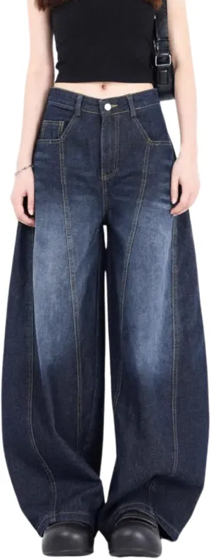 Mens Baggy Jeans Y2k Wide Leg Barrel Jeans for Women Stretchy Hip Hop Loose Denim Pants Grunge Clothes Streetwear