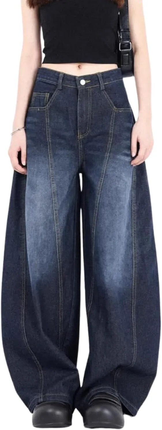 Mens Baggy Jeans Y2k Wide Leg Barrel Jeans for Women Stretchy Hip Hop Loose Denim Pants Grunge Clothes Streetwear