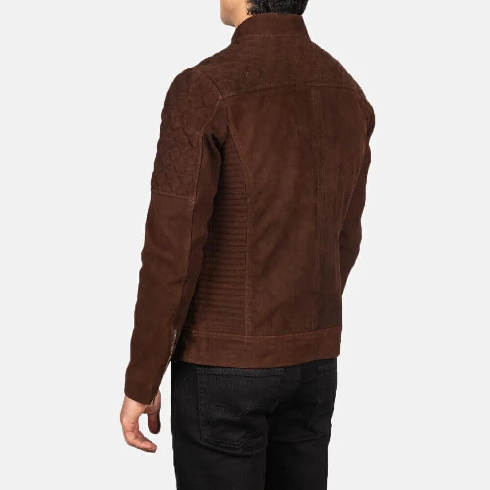 Men's Brown classic Real Lambskin Suede Brown Biker Motorcycle Jacket Slim Fit Coat