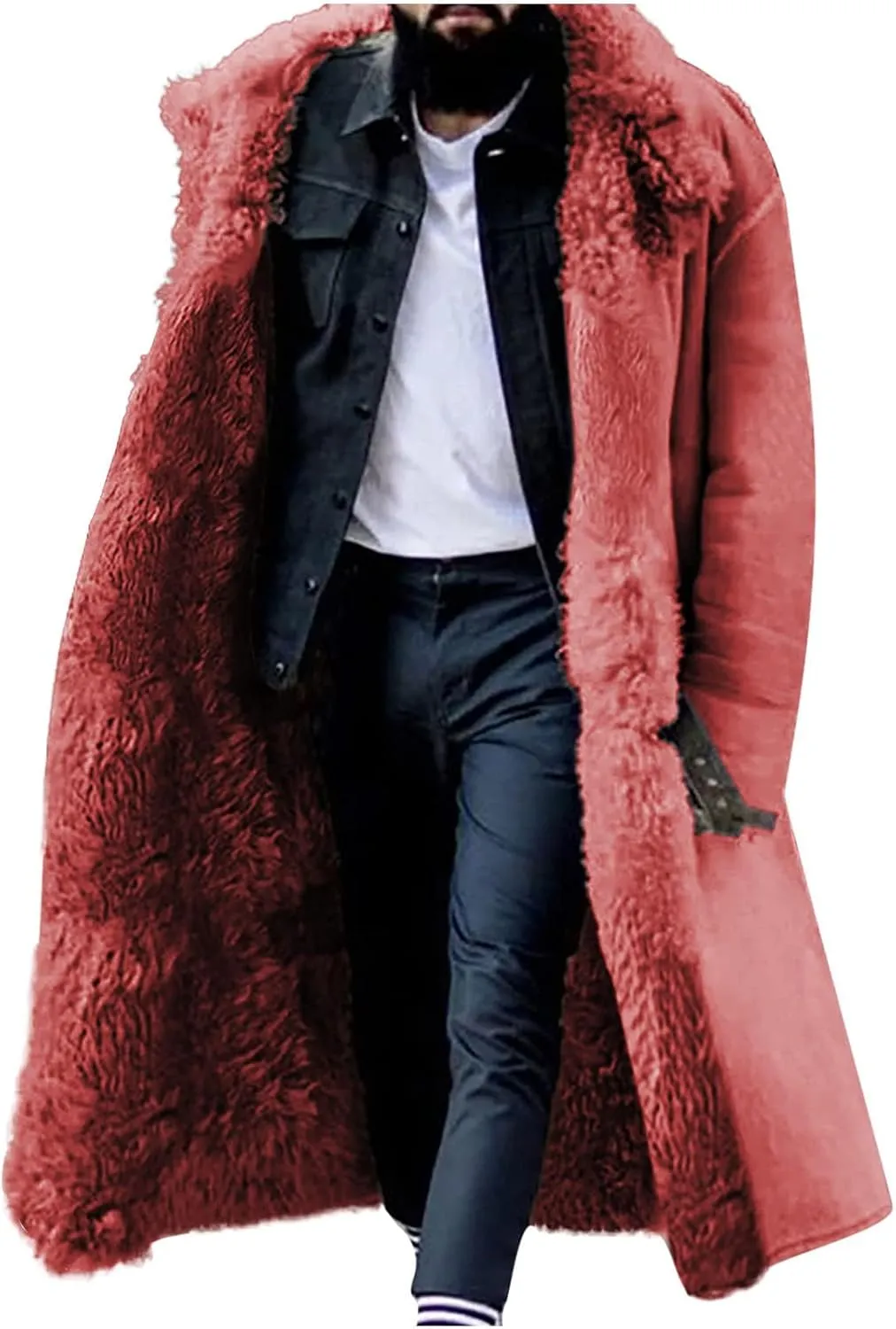 Mens Casual Padded Faux Suede Long Jackets Single Breasted Long Sleeves Thicken Fur Coats Fashion Warm Winter Tops