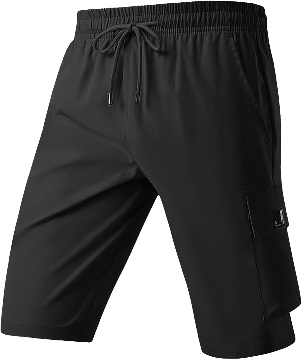 Men's Casual Shorts Elastic Waist Drawstring Basic Summer Beach Shorts with Zipper Pockets