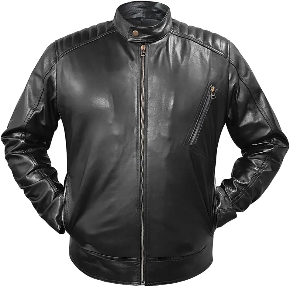 Men’s Classic Biker Leather Jacket – Motorcycle Leather Jacket Mens – Lambskin Racer Black Biker Jacket