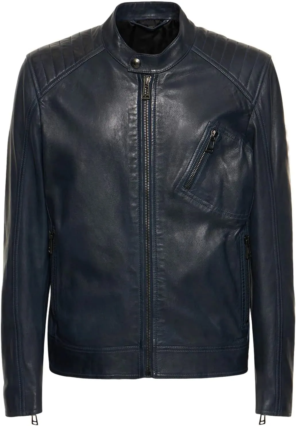 Men’s Classic Biker Leather Jacket – Motorcycle Leather Jacket Mens – Lambskin Racer Black Biker Jacket