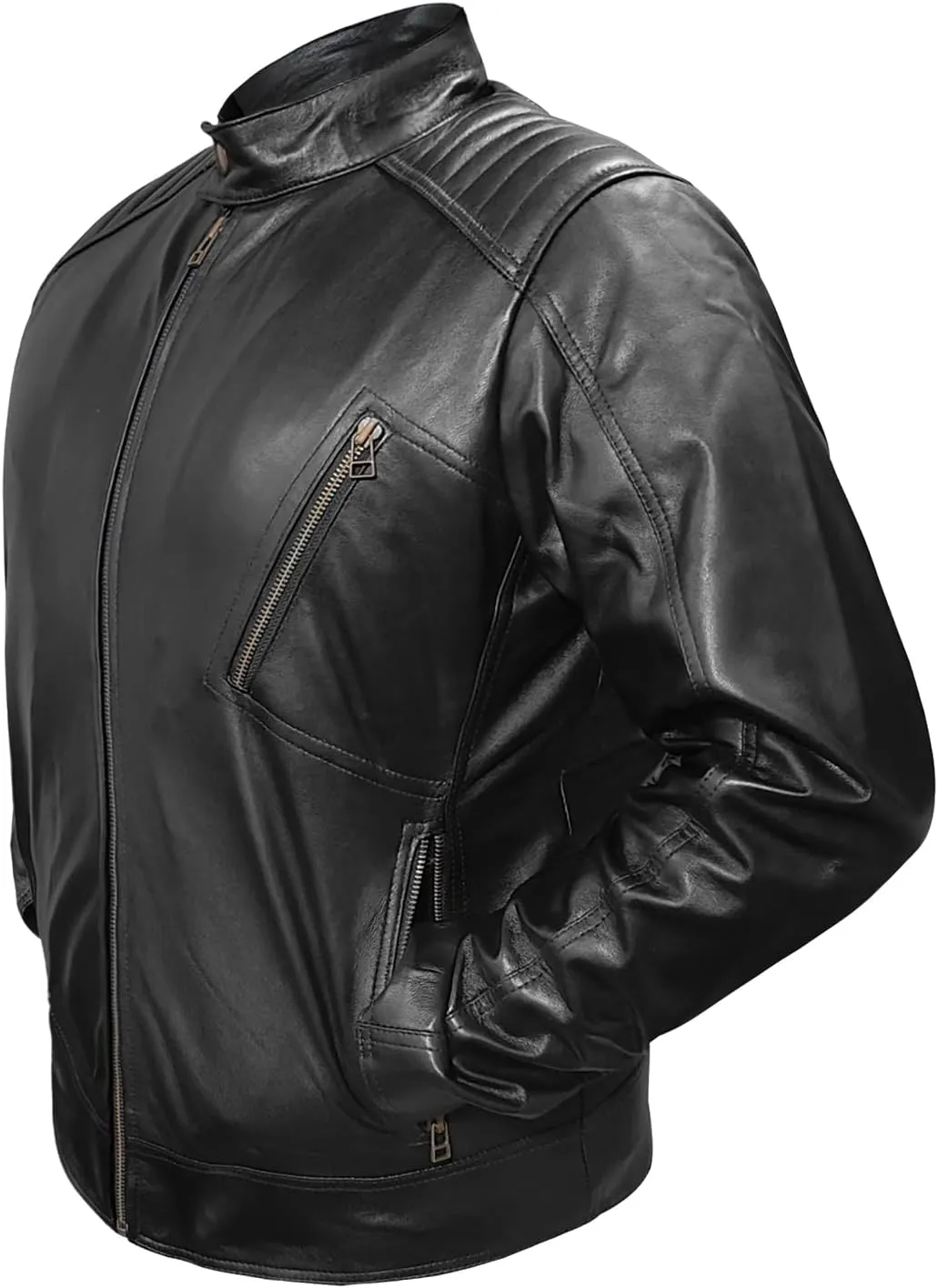 Men’s Classic Biker Leather Jacket – Motorcycle Leather Jacket Mens – Lambskin Racer Black Biker Jacket