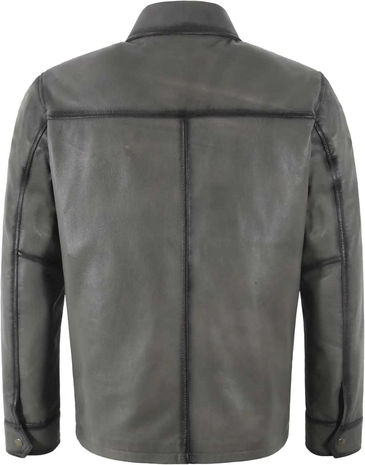 Men's Classic Collar Style Charcoal Grey Washed Casual Lambskin Leather Jacket 1698