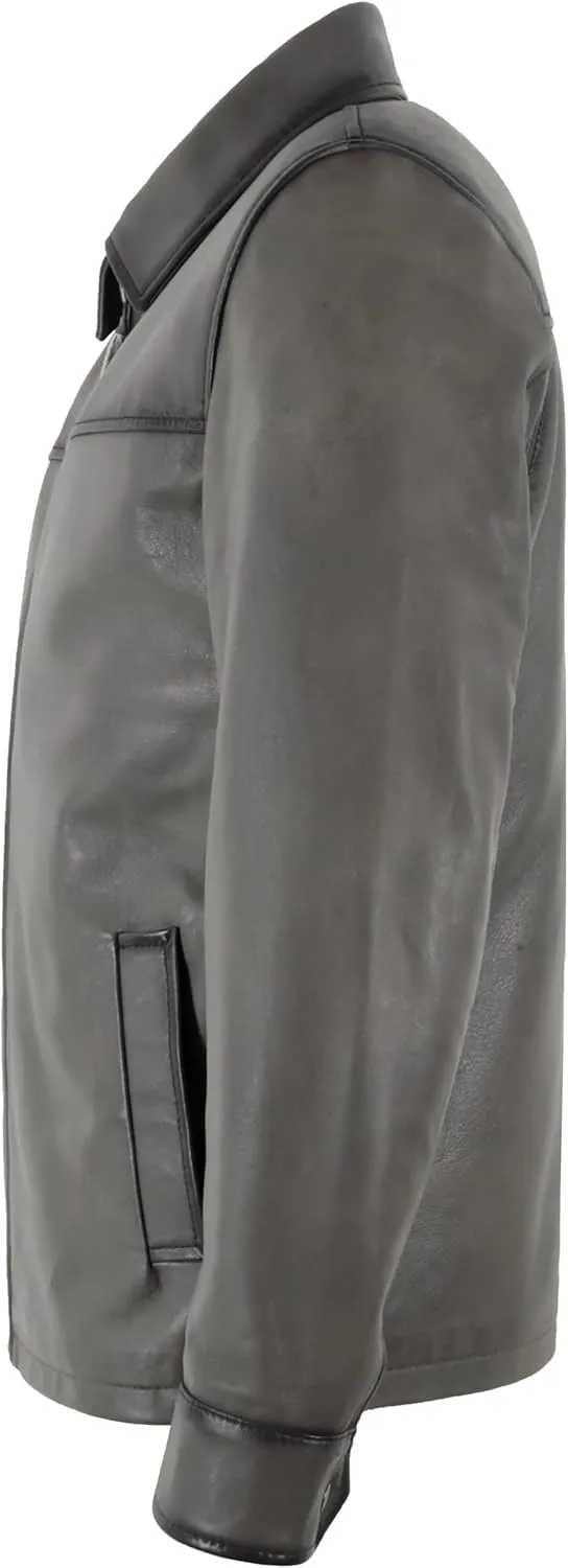 Men's Classic Collar Style Charcoal Grey Washed Casual Lambskin Leather Jacket 1698