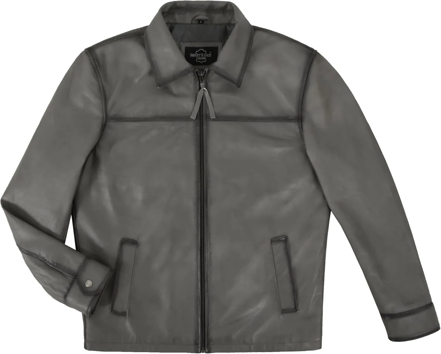 Men's Classic Collar Style Charcoal Grey Washed Casual Lambskin Leather Jacket 1698