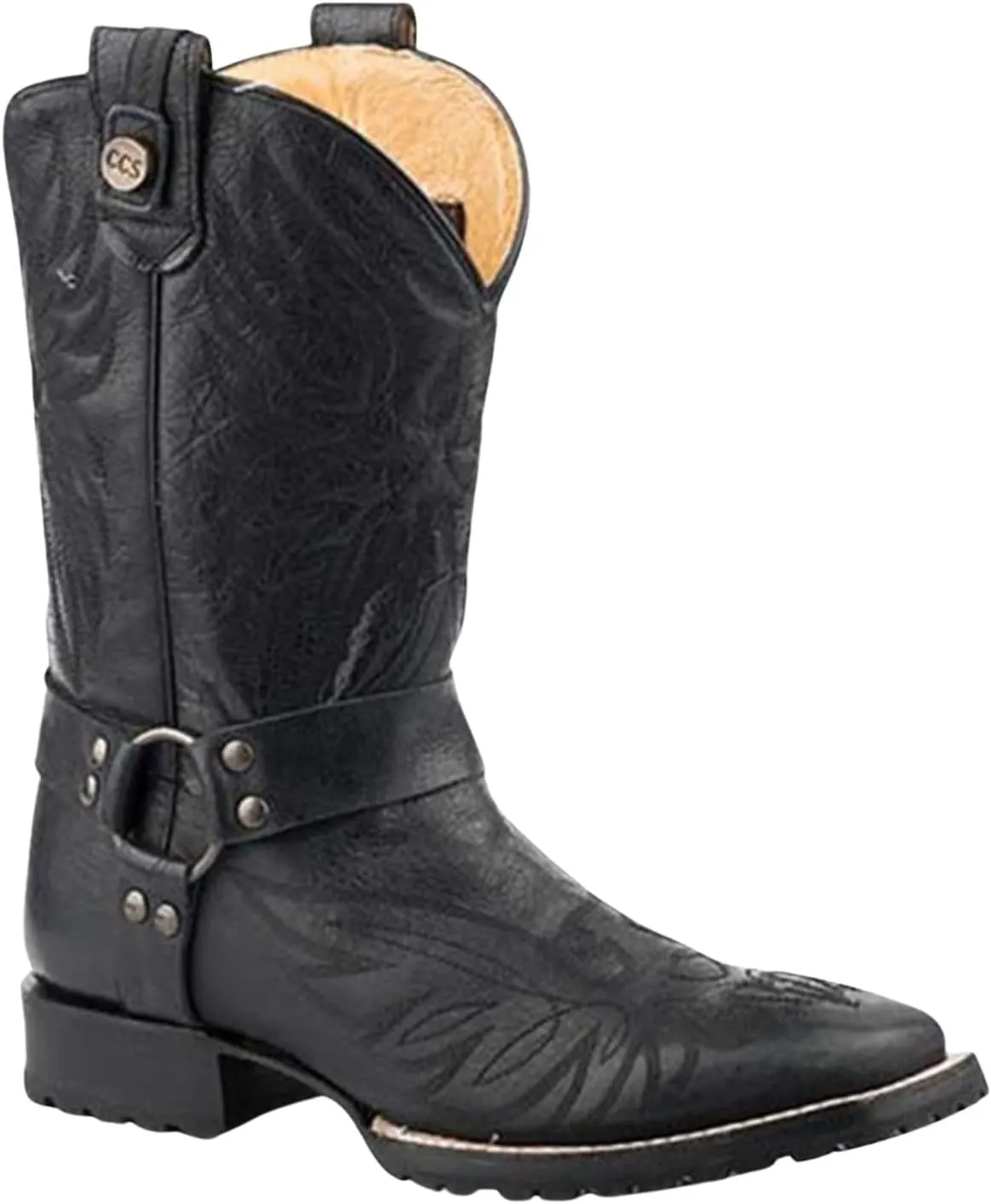 Men's Cowboy Biker Ccs Rider Performance Leather Western Boot Square Toe Black 13 D(M) US