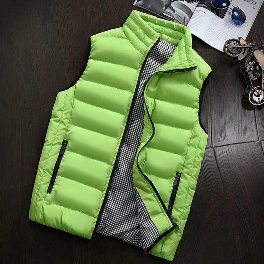 Mens Fleece Vest Winter Fashion Casual Zipper Collar Pocket Hooded Sleeveless Cotton Padded Jacket Vest Top Navy