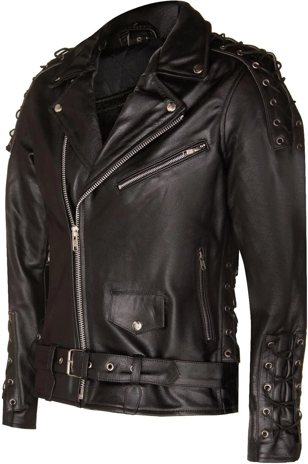 Mens Fringe Hide Leather Brando Tasseled Motorcycle Jacket Retro Biker